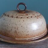 Stoneware cheese bell and platter from Puisaye, signed Jean-Pierre Prud’hom