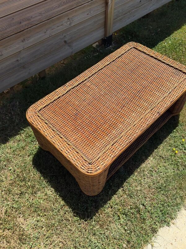 Woven rattan coffee table - 1970s