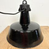 Industrial black enamel factory lamp with cast iron top, 1960s