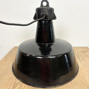 Industrial black enamel factory lamp with cast iron top, 1960s