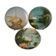 Set of 3 dishes 19th century terracotta painting 1895 boat lily lily swan