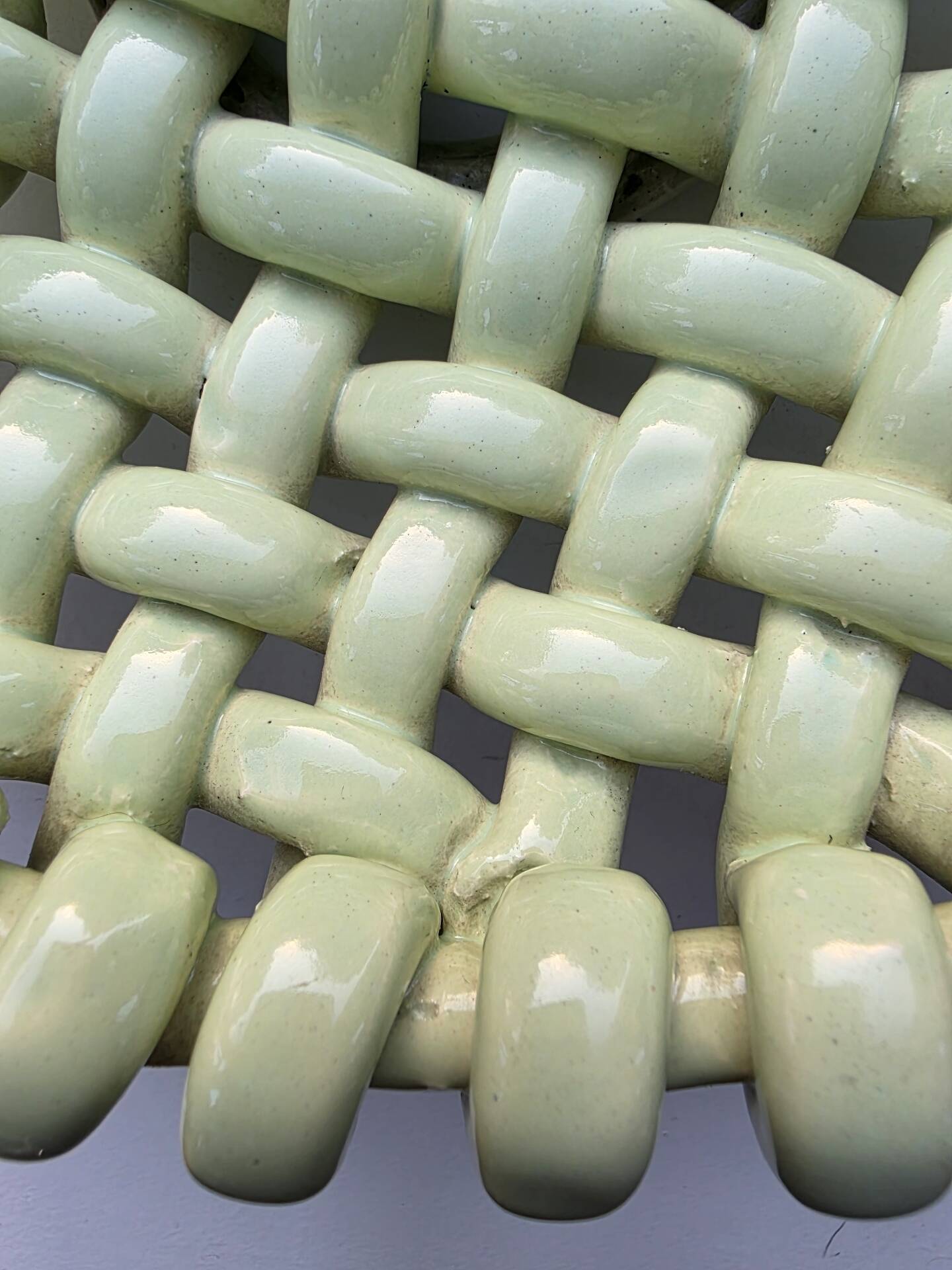 Light green woven ceramic basket Jérome Massier Vallauris