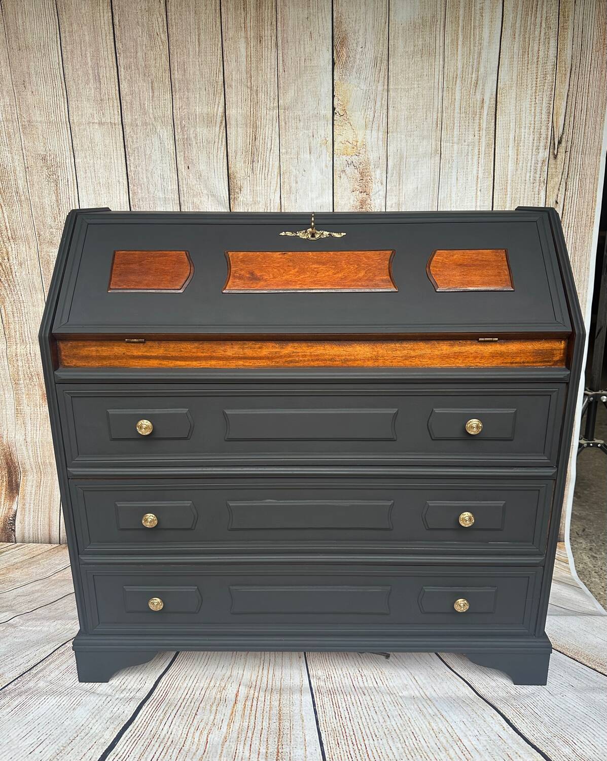 Wooden and black secretary desk