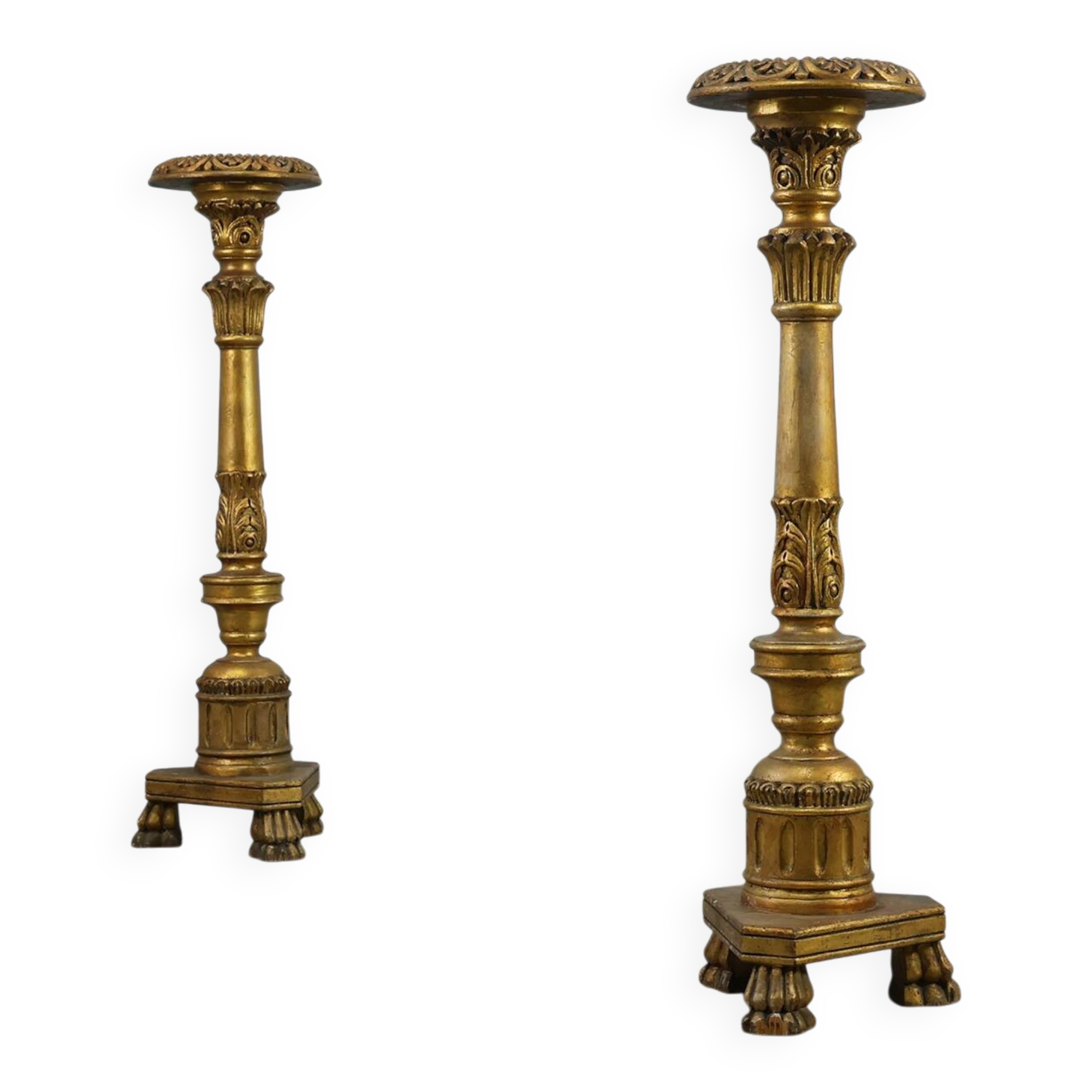 Pair of Gilt Wooden Pedestals with Plaster Decoration, France 19th Century
