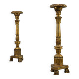 Pair of Gilt Wooden Pedestals with Plaster Decoration, France 19th Century