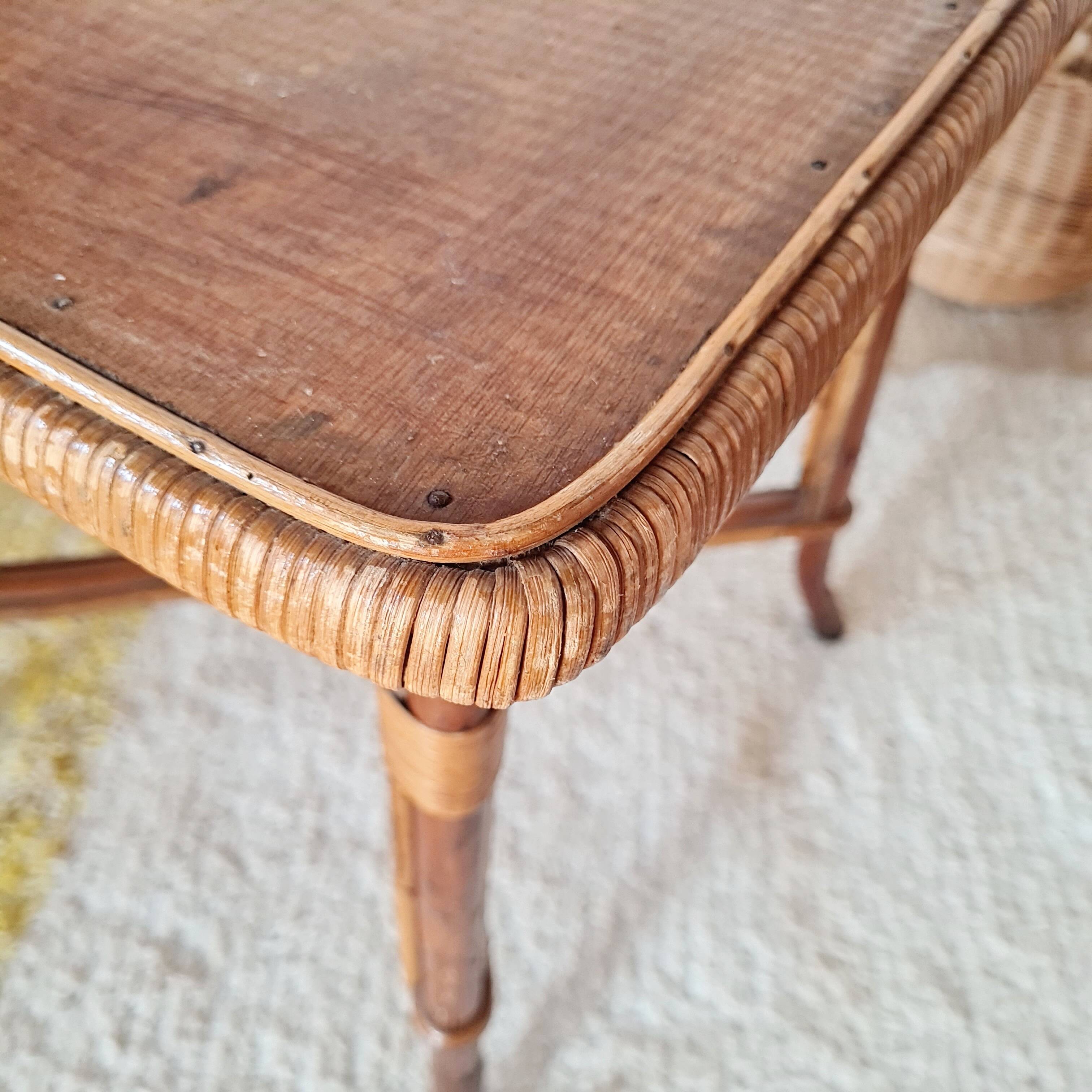 Vintage rattan side table or coffee table – 1960s Riviera style