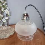 Portable lamp / pendant lamp in white opalescent glass. Art Deco style