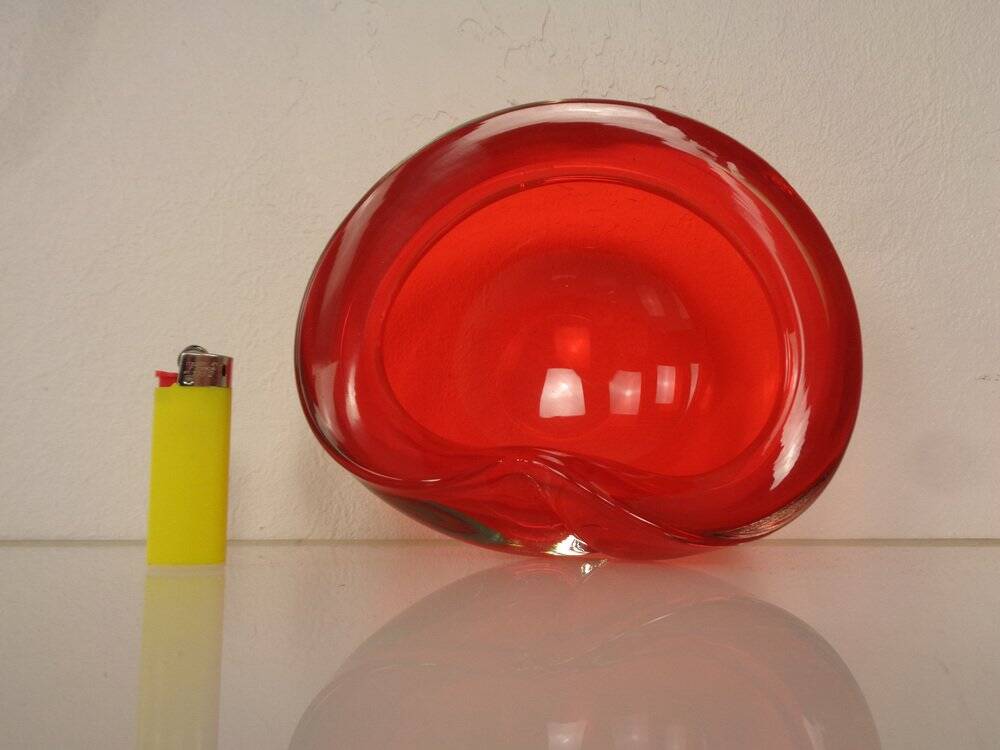 Vintage Italian Red Murano Glass Ashtray, 1960s