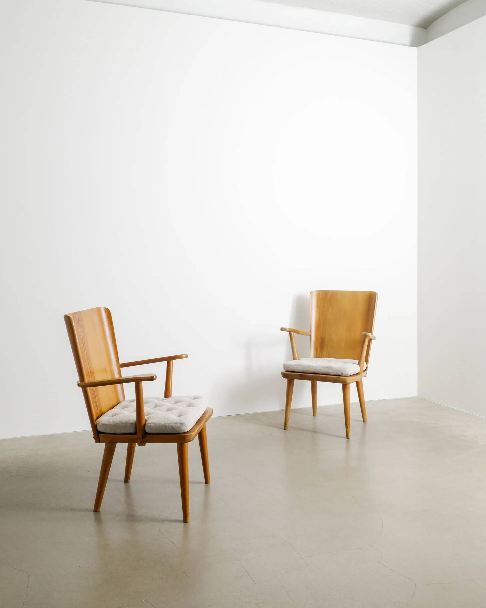 Pair of Swedish Mid Century Wooden Armchairs by Göran Malmvall, 1940s