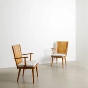 Pair of Swedish Mid Century Wooden Armchairs by Göran Malmvall, 1940s
