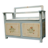 Hungarian storage bench painted grey in pine — Art Deco 1930, integrated chest