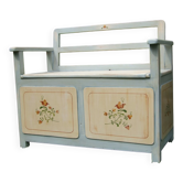 Hungarian storage bench painted grey in pine — Art Deco 1930, integrated chest