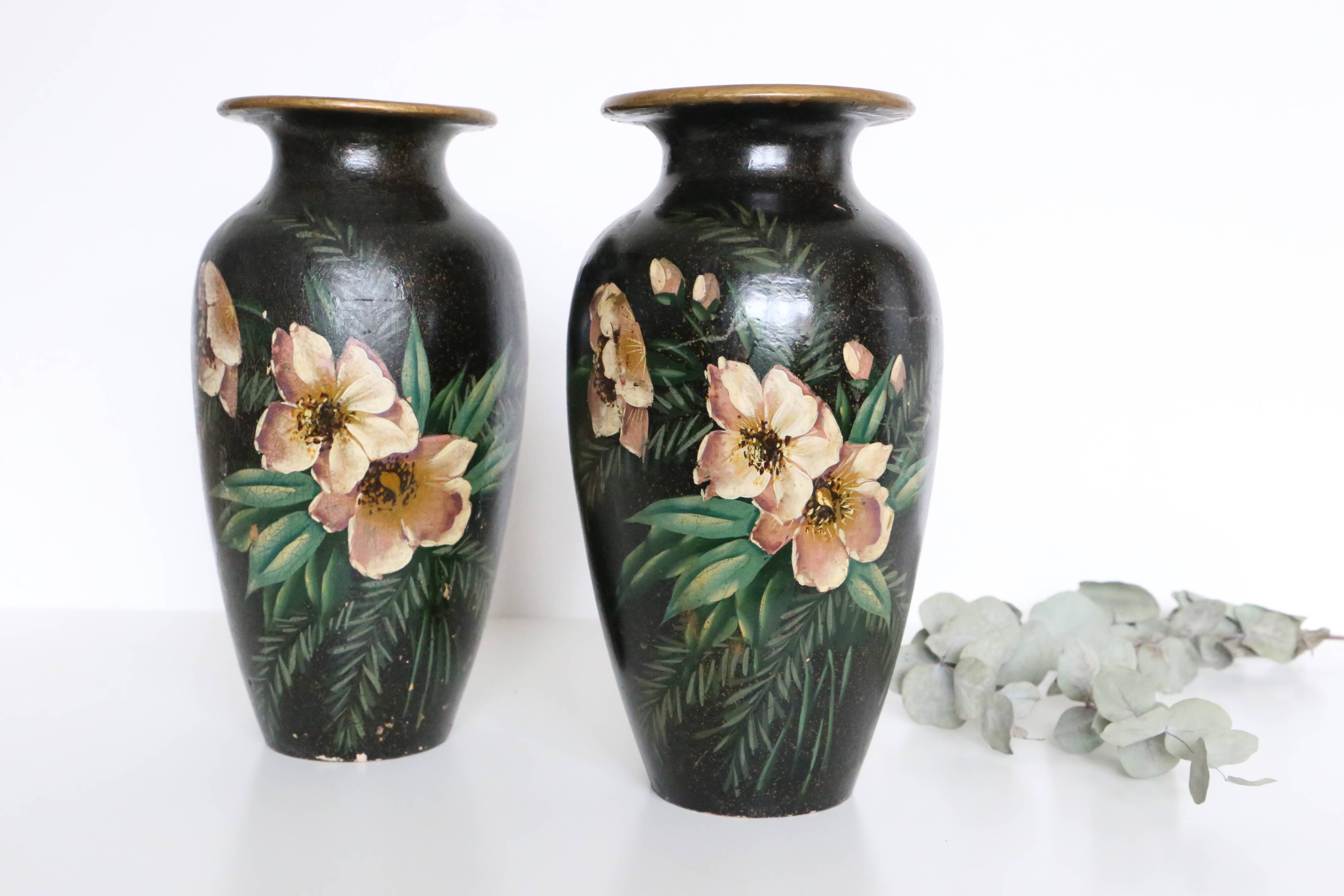 Pair of ceramic vases, hand painted