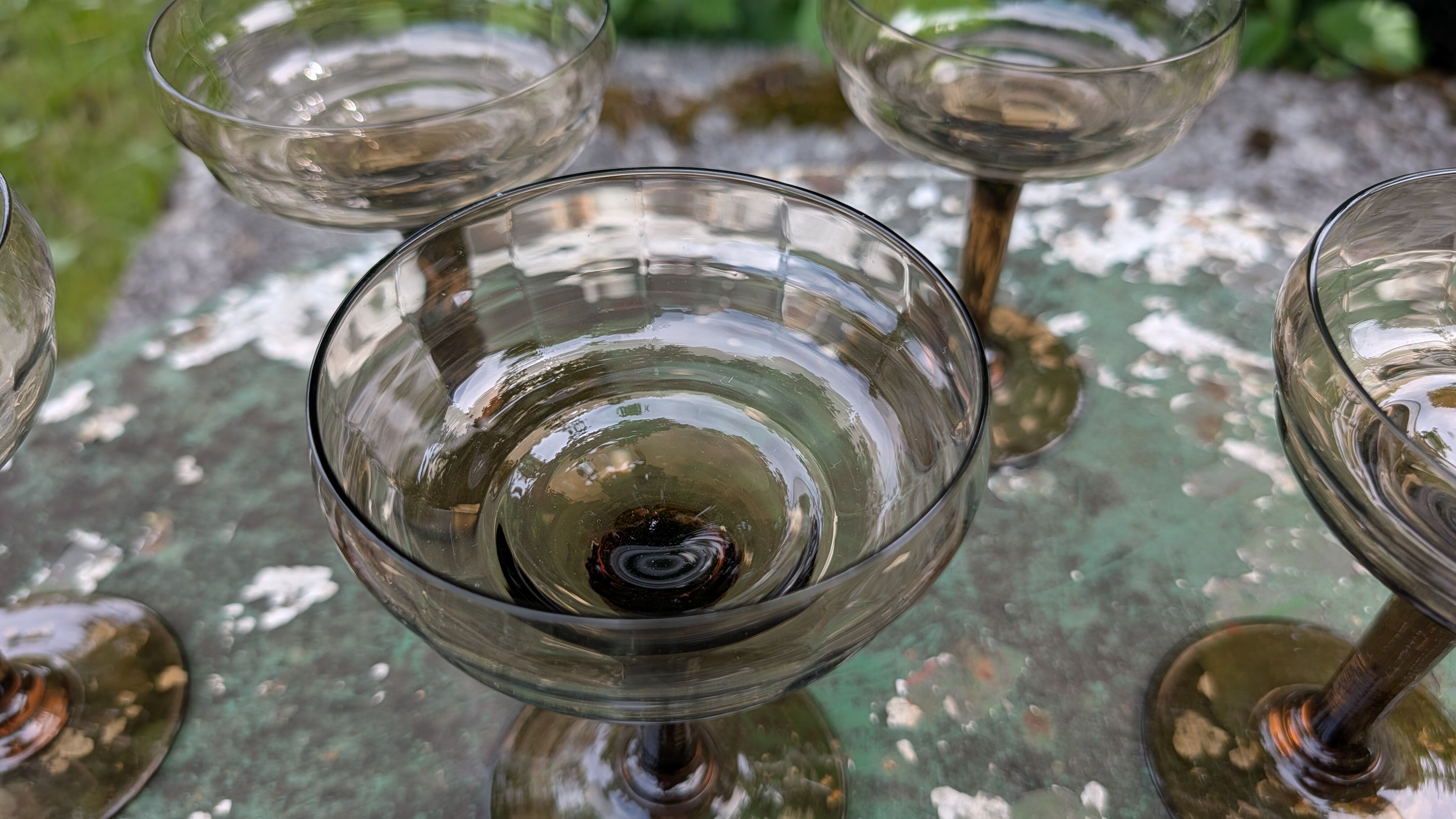 Vintage smoked glass coupes from the 1970s.