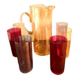 Vintage colored carafe and glasses