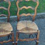 Set of 4 Louis XV straw chairs – solid wood – curved backrest