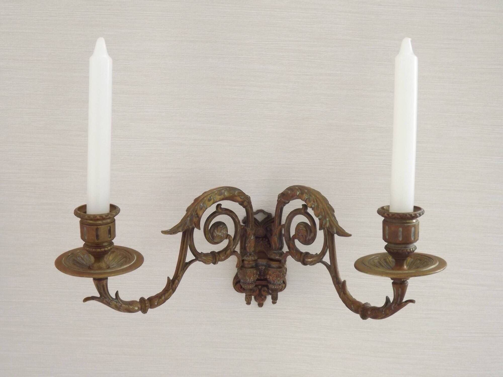 Pair of French Antique Signed GAVEAU 12 Double Piano Candle Sconces