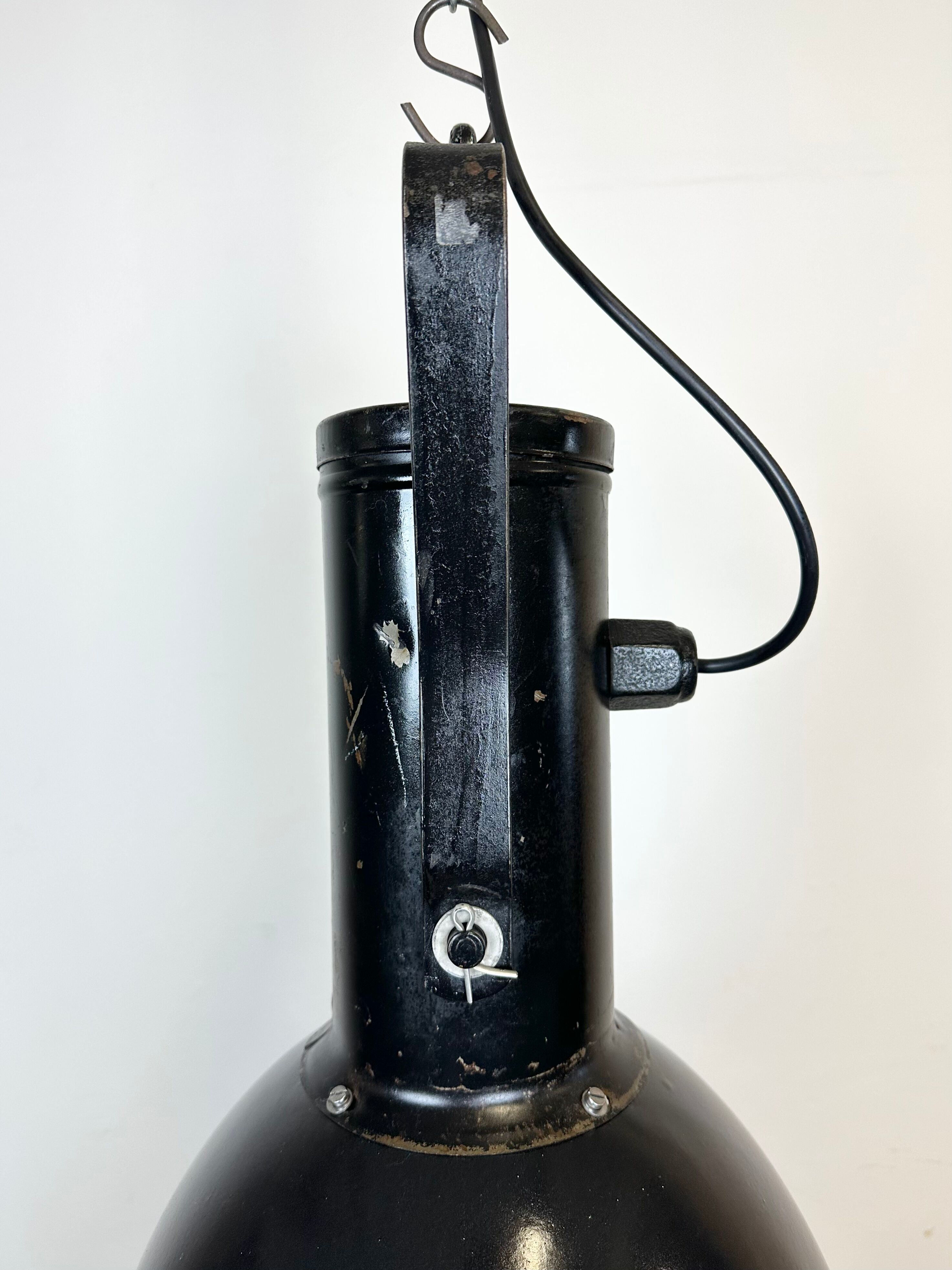 Industrial Black Enamel Factory Spotlight with Convex Glass Cover, 1960s