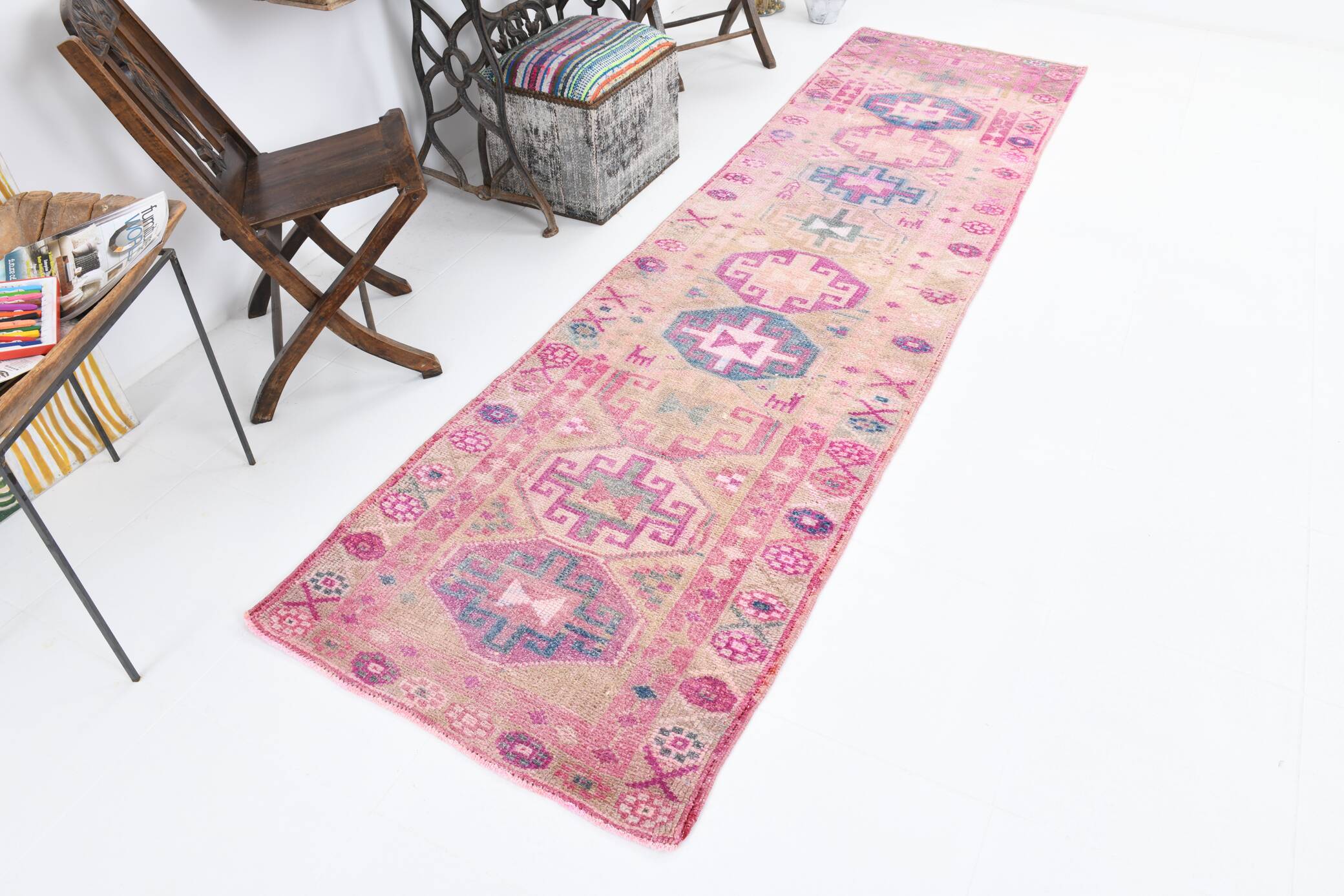 3x10 Rug For Hallway Pink Vintage Runner Rug, 85x318Cm