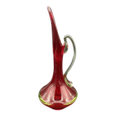 Vase aiguière vintage en verre Sommerso rouge et uranium, style Murano