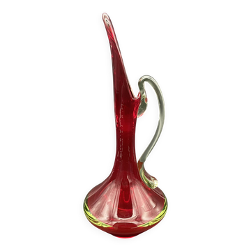 Vintage Sommerso red and uranium glass ewer vase, Murano style.