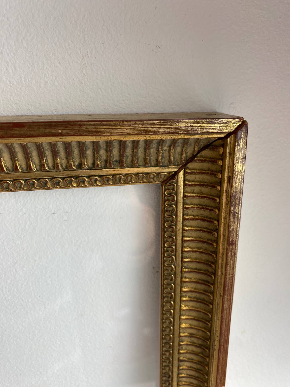 Old large glazed carved wooden frame