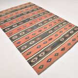 6x9 Terracotta Red & Brown Vintage Kilim Rug, Rugged Carpet, 175x270Cm