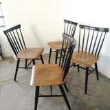 Set of 4 Scandinavian chairs with two-tone bars