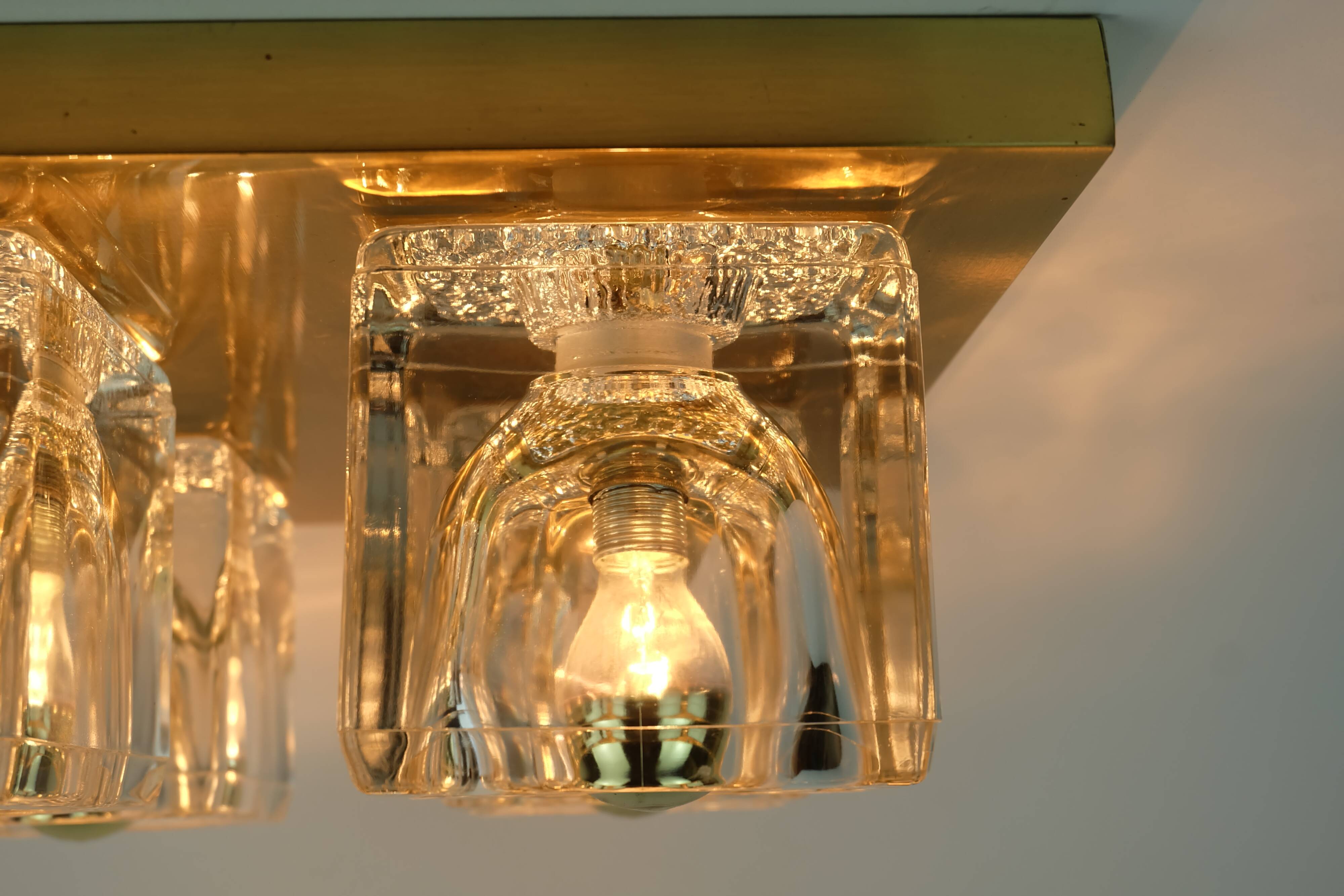 mid century peill & putzler brass CEILING LIGHT with 4 glass cubes 1960s/70