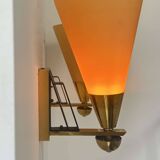 Pair of vintage wall lights, amber glass and patinated brass, France 1960