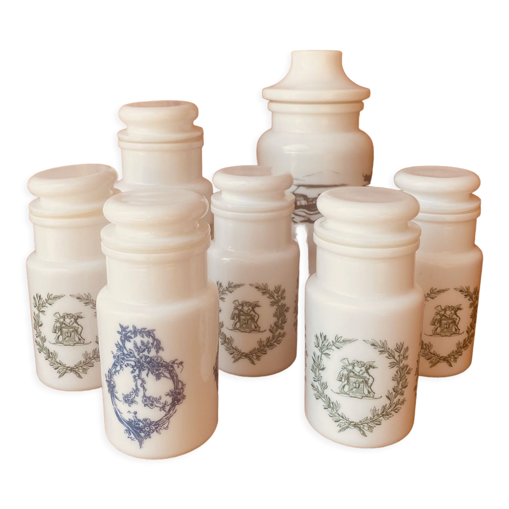 Set apothecary pots in opaline