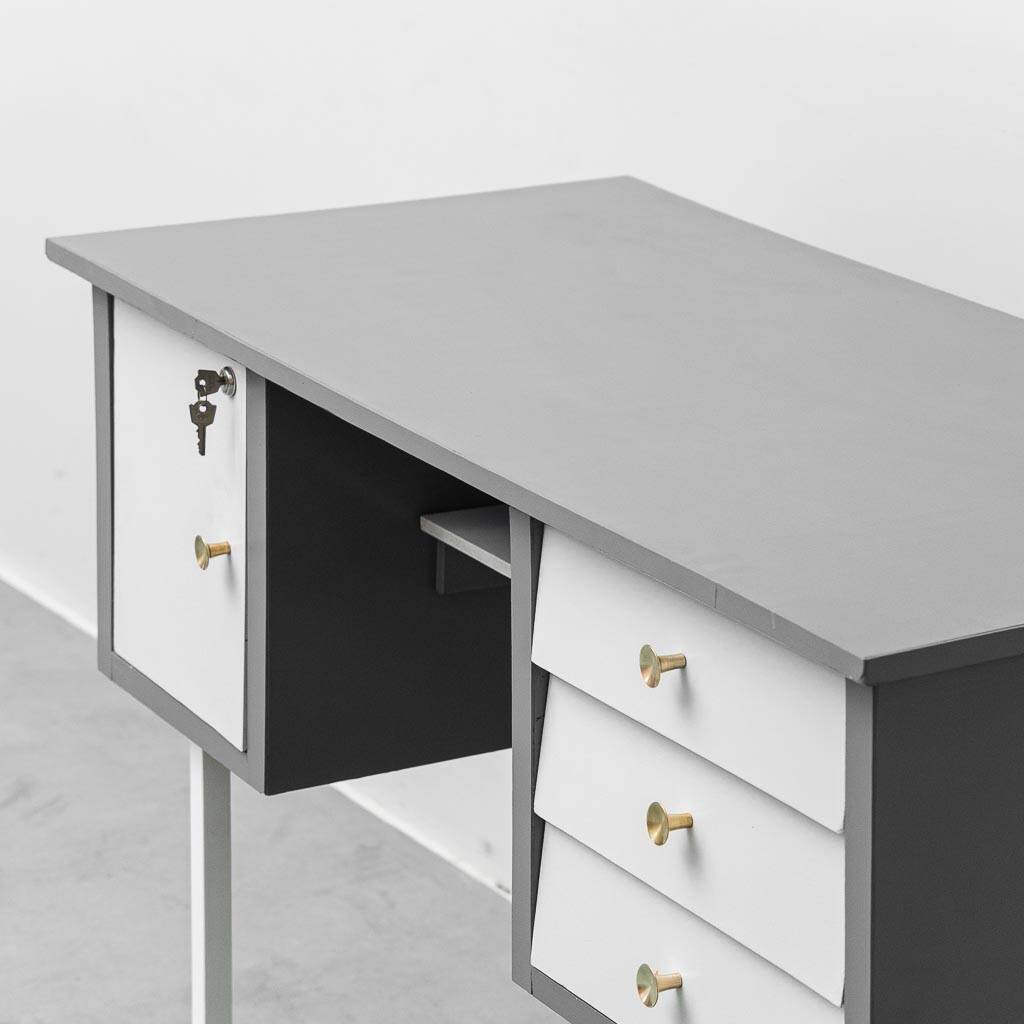 Vintage desk with drawers and metal legs 1970s modernism