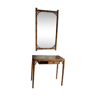 Faux bamboo vanity with matching mirror