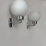 Pair of vintage wall lights, chrome and opaline glass, France, 1970