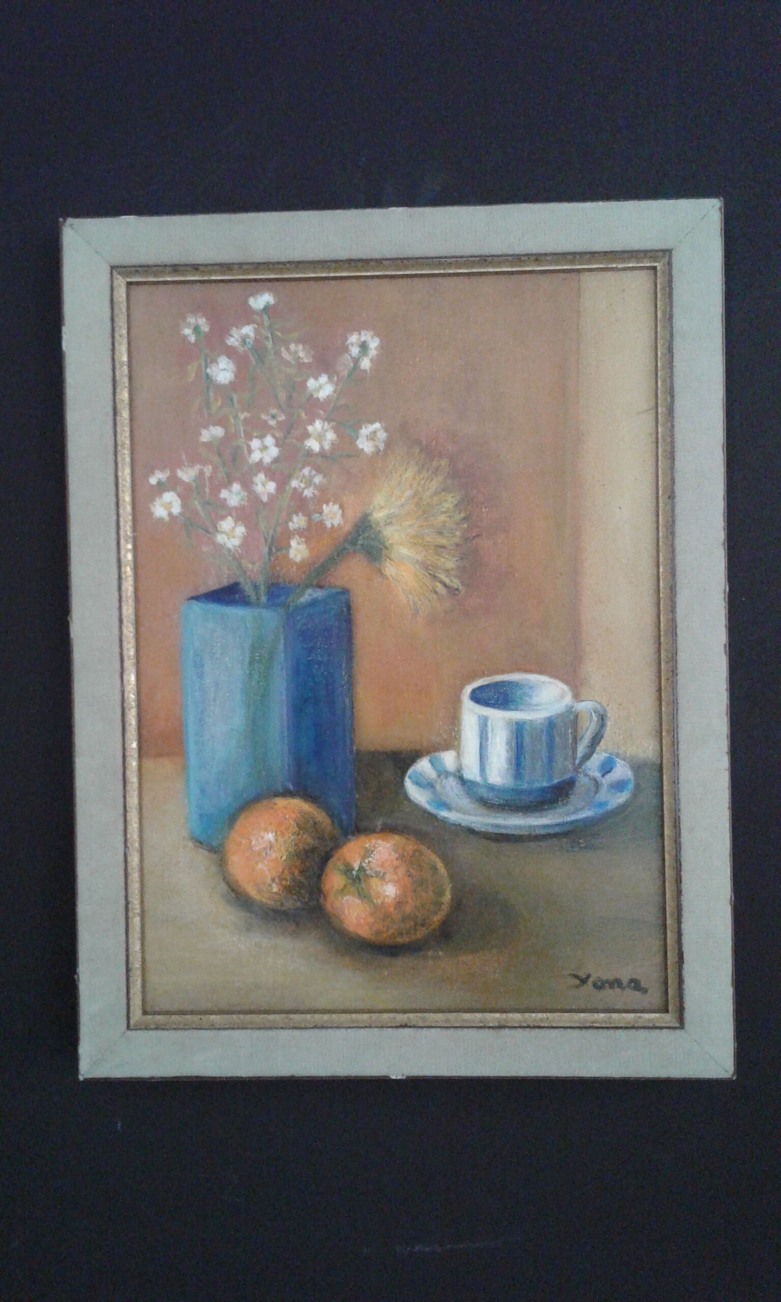 Oil on canvas painting still life with coffee cup. circa 70