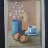 oil painting on canvas, still life at the coffee cup. Circa 70