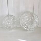 Two round molded glass ceiling lights