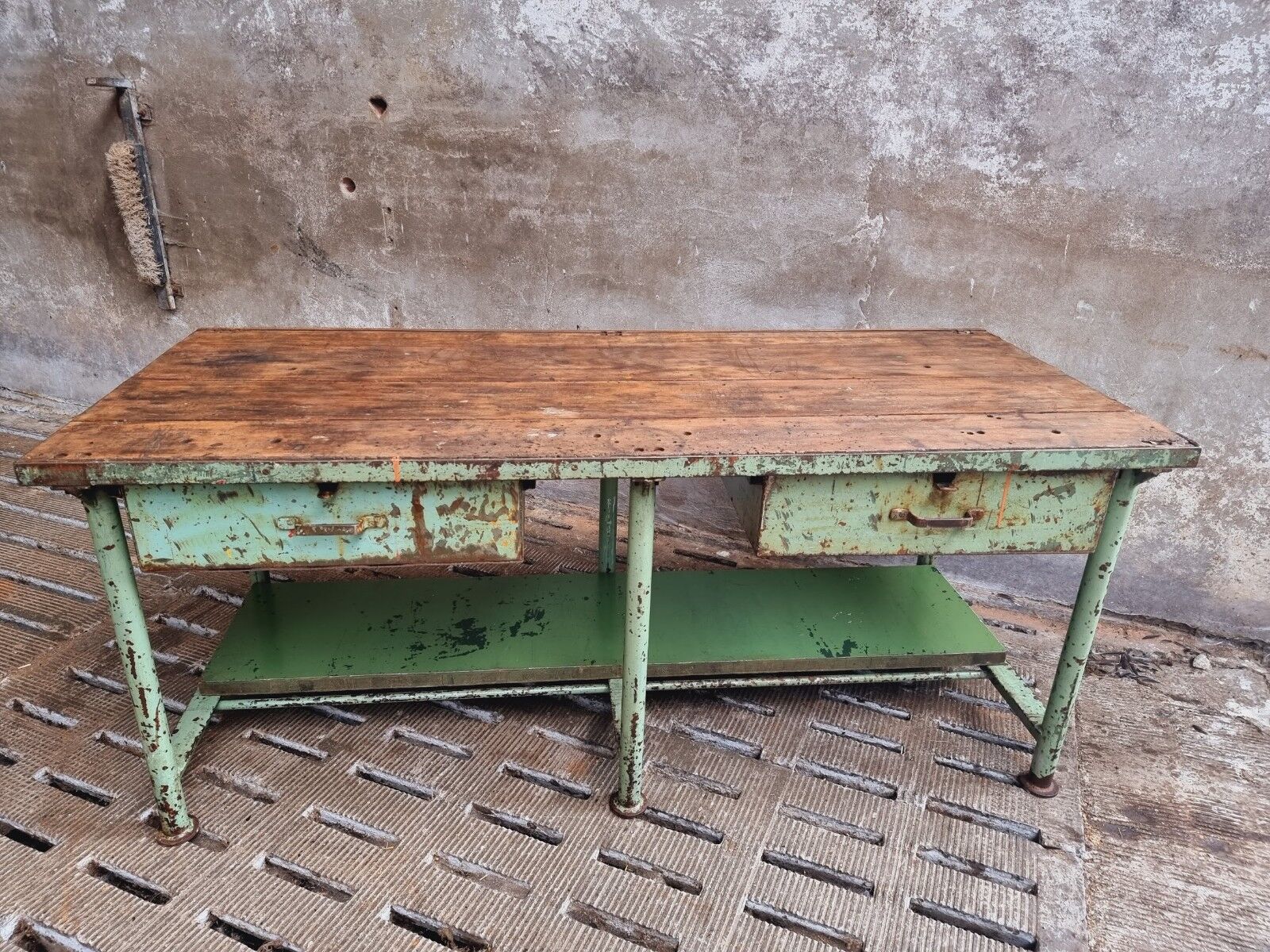 Old workbench kitchen island steel with wood