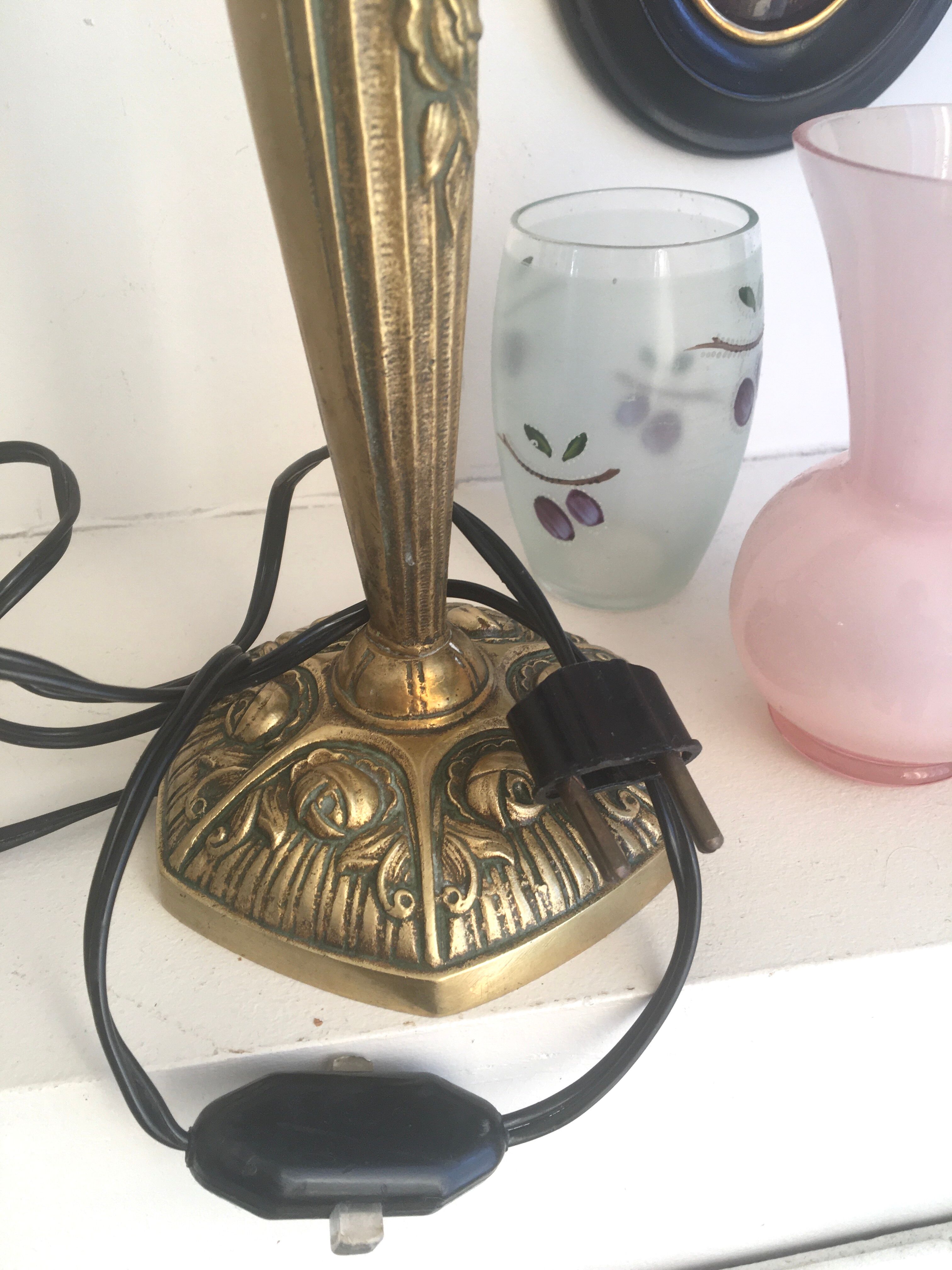 Bronze lamp, lampshade fabric stripe and cable vintage switch