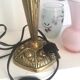 Bronze lamp, lampshade fabric stripe and cable vintage switch