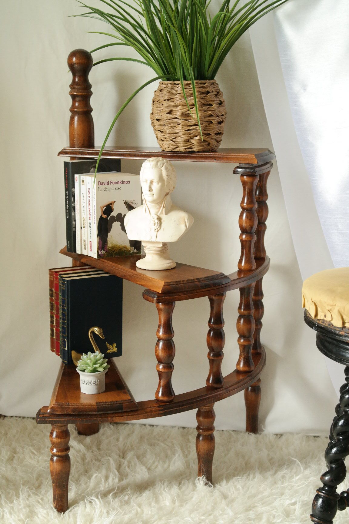 Vintage Beech Library Staircase Shelf