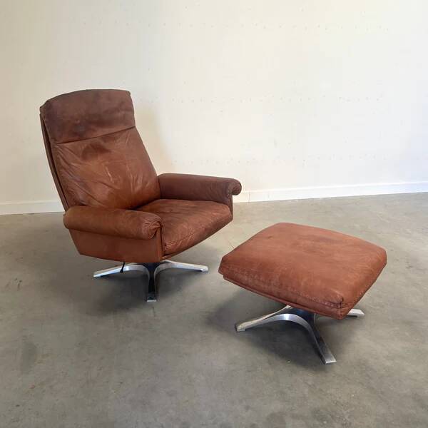 Vintage De Sede DS31 lounge chair with ottoman, 1970s