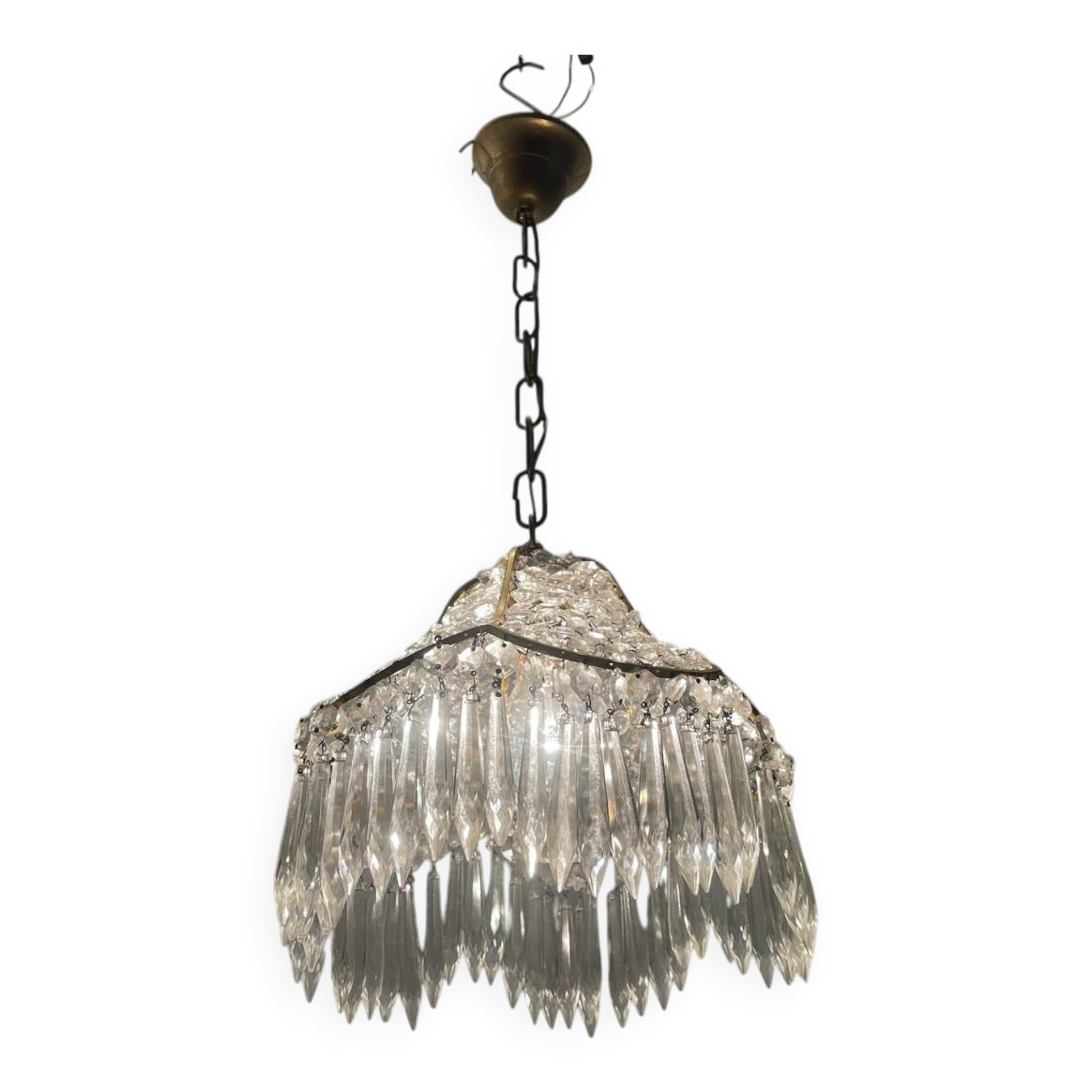 Small Crystal Brass Light Pendant 1960’s