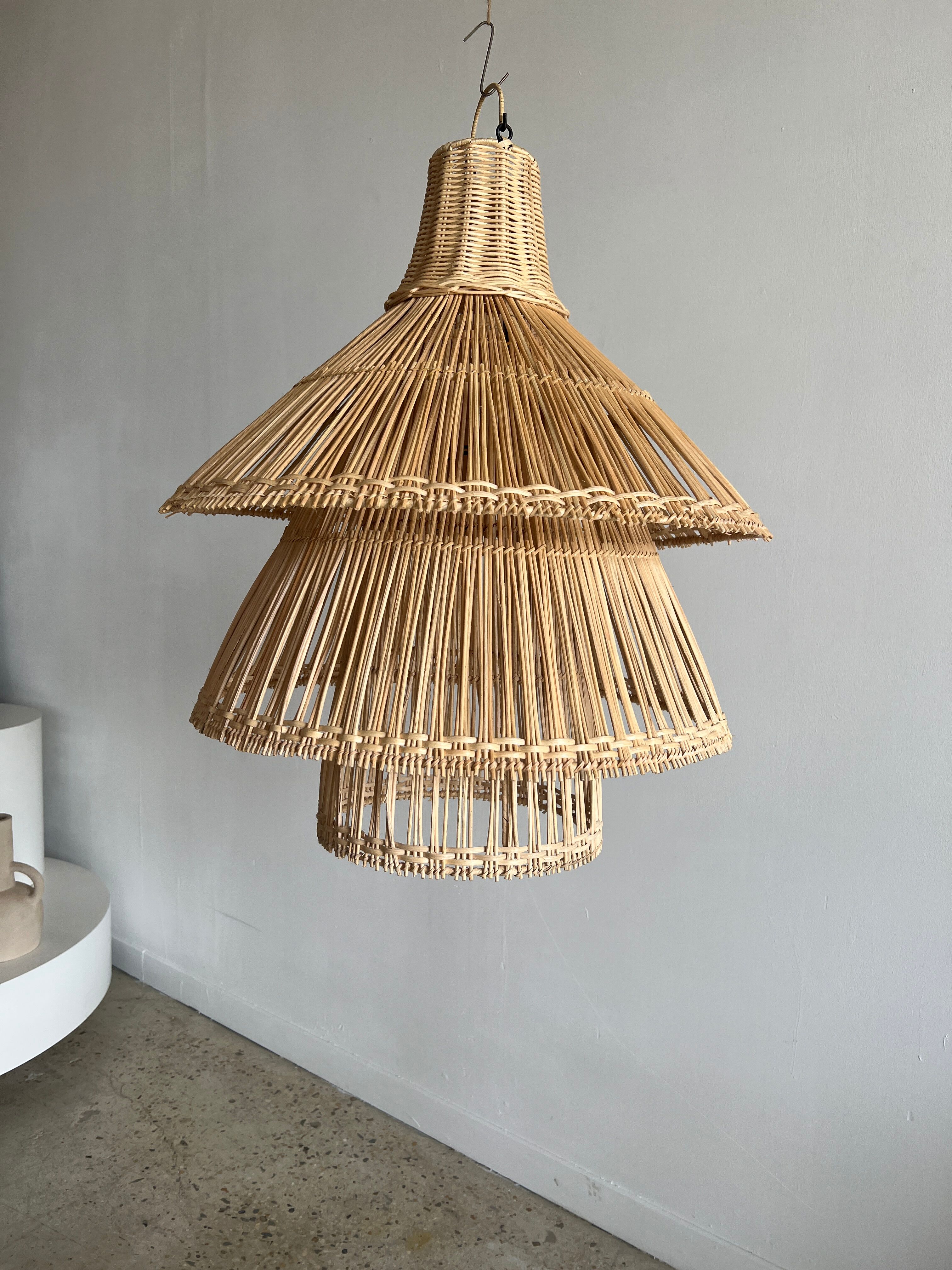 Rattan pendant lamp or light in the shape of an Asian lantern