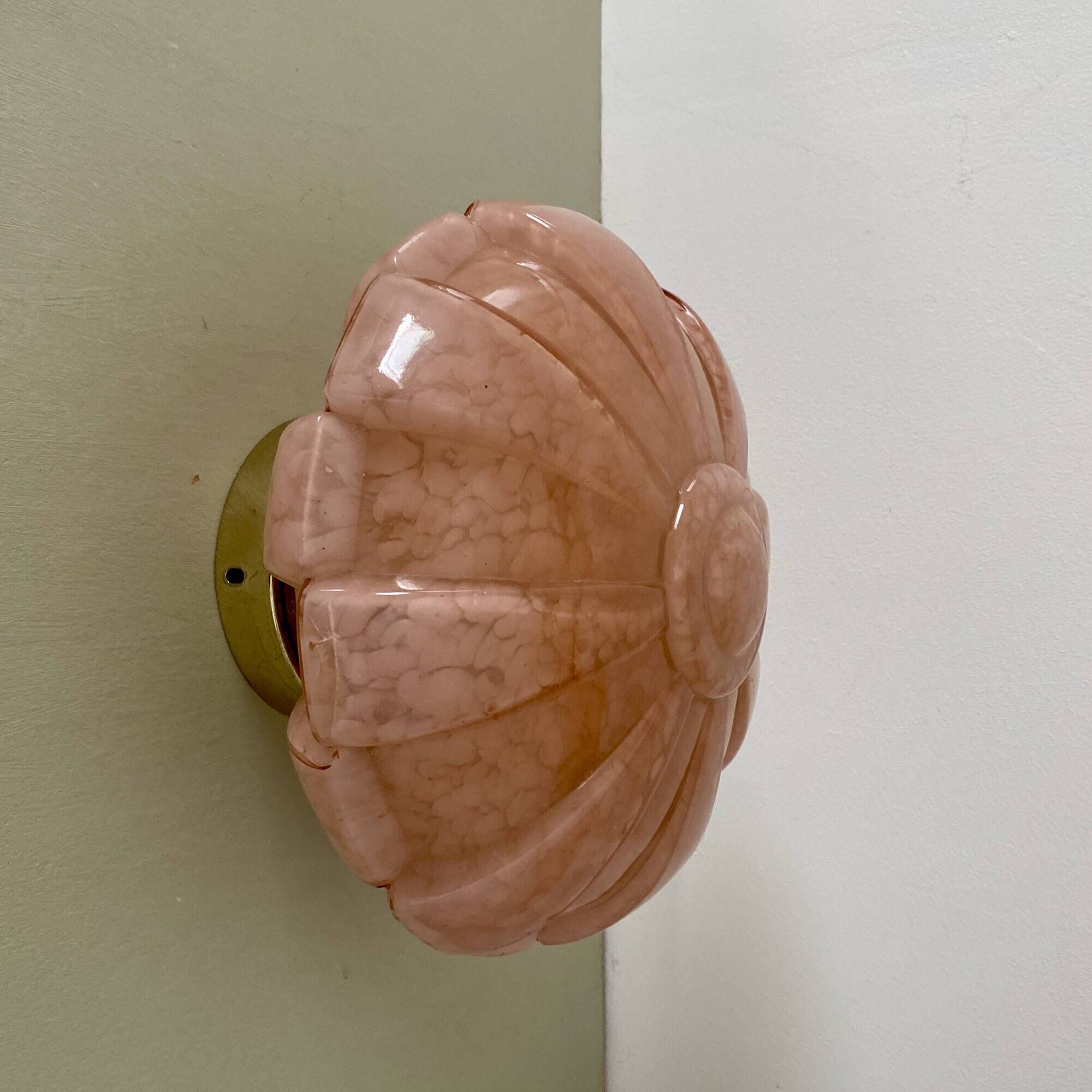 Vintage art deco globe wall or ceiling light in pink Clichy glass