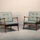 Pair of Mid-Century Italian Armchairs in stained Beech and Green Cushions