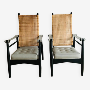 Mid Century Lounge Chair rattan and wood