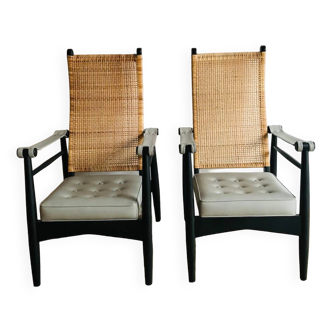 Mid Century Lounge Chair rattan and wood