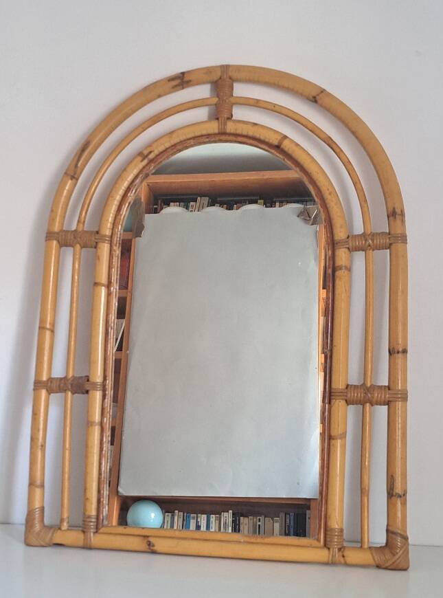 Miroir en bambou vintage