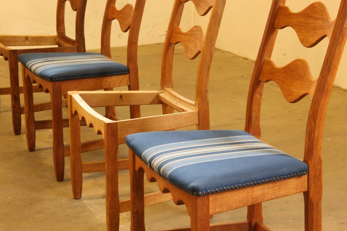 Vintage 1960s Danish Brutalist Oak High Back Chairs style of Henning Kjærnulf